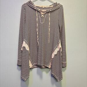 Rewind Women’s Black and White Striped Lace-Up Hoodie with Lace Accents Size M